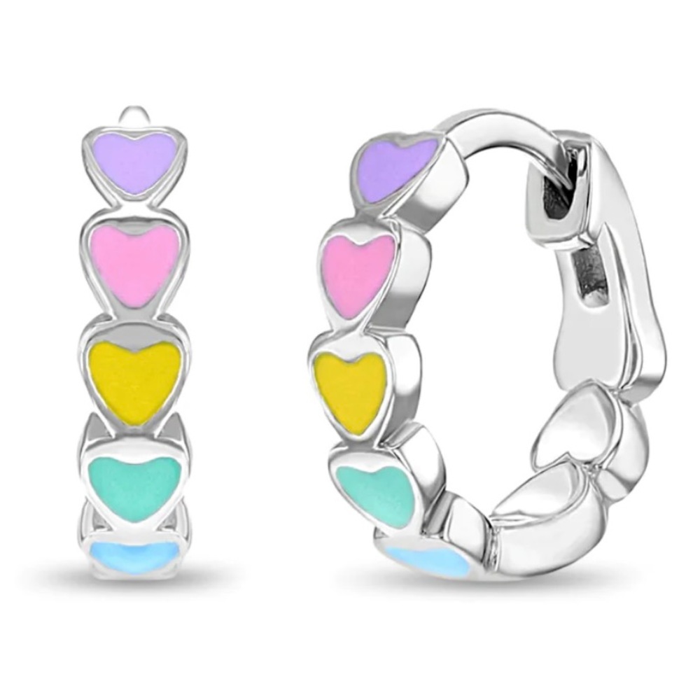 Heart Cascade 9mm Baby/Toddler/Kids Earrings Hoop/Huggie Safety Latch -925 SS